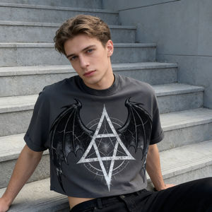 T-shirts pour hommes OEM/ODM gris délavé à l'acide, coupe courte, motif graphique, ourlet vieilli, effet soleil délavé, style streetwear décontracté gothique punk - Product Image 2