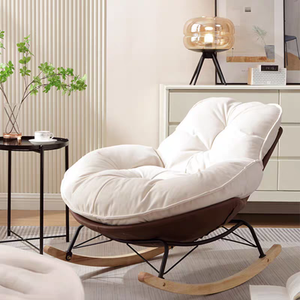 Silla mecedora moderna de madera de alta calidad con cojín blanco y respaldo sólido, diseño para sala de estar, estilo escandinavo, asiento para el hogar. - Product Image 1