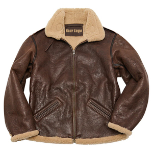 Blouson aviateur B-6 en cuir véritable pour homme, écologique, vintage, en peau de mouton, imperméable, coupe-vent, hiver, logo OEM sur le devant - Product Image 1