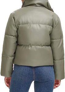 แจ็กเก็ตหนังวีแกนแบบสั้นสำหรับผู้หญิงมีฮู้ดผ้าแคนวาสสำหรับฤดูหนาว - Product Image 2