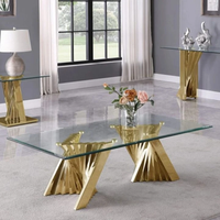Vente en gros de table basse élégante en acier inoxydable Z table centrale rectangulaire table d'appoint en verre trempé pour la maison hôtel