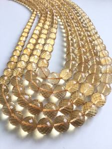 สร้อยคอทรงกลมพลอยซิทรินทรงเช็คเกอร์คัท ลูกปัดพลอยธรรมชาติสำหรับทำเครื่องประดับชั้นดี - Product Image 2