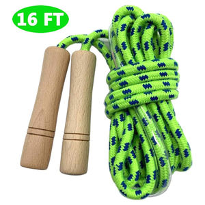 Corde à sauter double néerlandaise de 16 pieds pour enfants - Poignée en bois - Corde à sauter en coton tressé réglable pour la remise en forme - Product Image 5