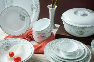 OEM <b>9</b>-<b>Inch</b> White <b>Porcelain</b> Round <b>Plate</b> with Luxury White Flower Design Hot Trending 02 Dishes Home Hotels Restaurants Wholesale - Product Image 4