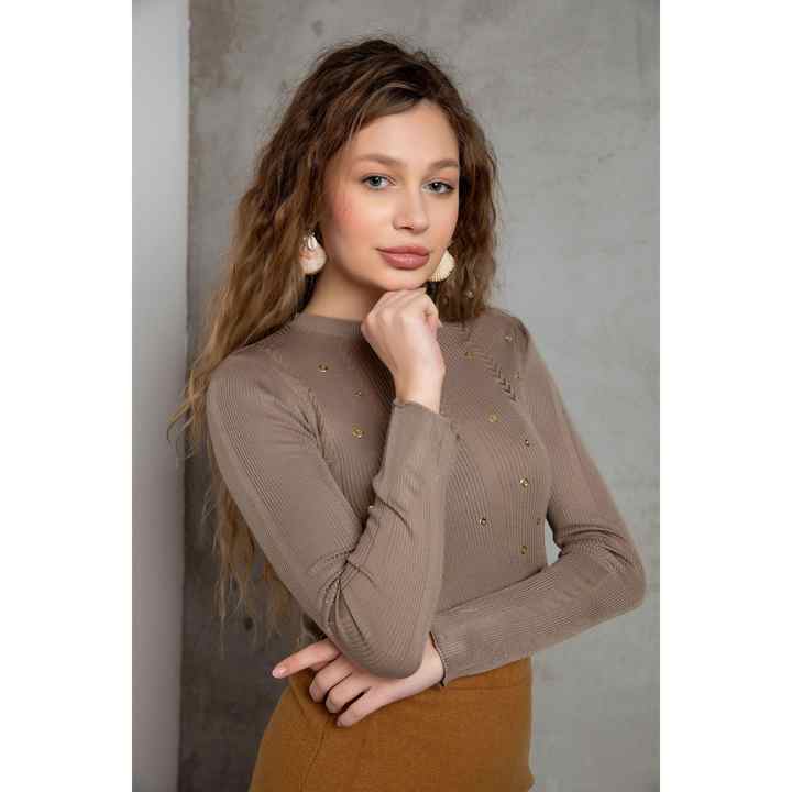 WOMEN'S BIRD EYE DETAIL BROWN KNITWEAR