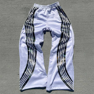 Pantalon de survêtement en tricot droit à rayures incurvées pour hommes Streetwear Pantalon de survêtement à jambe droite surdimensionné en coton polyester à rayures pour hommes - Product Image 3