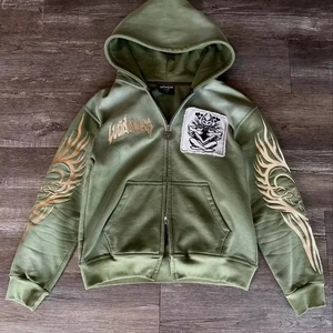 เสื้อฮู้ดซิปพิมพ์ลายดิจิทัลผ้าโพลีเอสเตอร์/คอตตอน ระบายอากาศได้ดี สไตล์โกธิคใหม่ สำหรับผู้ชายและผู้หญิง ทรงหลวม - Product Image 3