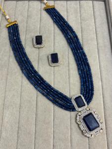 Conjunto de colgante de diamante americano largo para mujer, collar AD elegante de alta calidad con pendientes a juego para traje occidental de Indo - Product Image 3