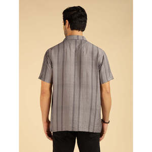 Amanush Men's Nylon Solid Grey Striped Short Sleeve Casual <b>Shirt</b> <b>Mandarin</b> <b>Collar</b> Breathable Fabric Summer Wear Mens <b>Shirts</b> - Product Image 4