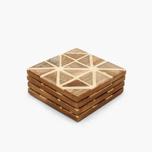 Top Selling MUGHALCRAFTS Wooden Coaster <b>Set</b> Bella Abstract Design Walnut Material from India High Demand <b>Square</b> Pattern Mat/Pad - Product Image 2