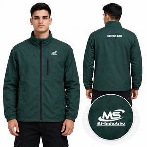 Wholesale Windproof Zipper <b>Jacket</b> Solid Color Stand Collar Casual Autumn Outdoor Wear Regular Fit Polyester Shell <b>Men's</b> <b>Jackets</b> - Product Image 1