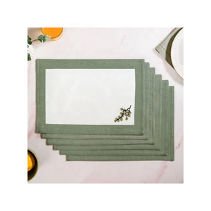Scandinavian Style Green Trending Floral Border 100% Cotton GOTS Certified Embroidered 14 x 18 Inch 220g Sustainable <b>Placemats</b> - Product Image 1