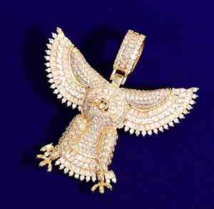 Custom 14K Gold Plated 925 Sterling <b>Silver</b> Micro Insert Moissanite Eagle <b>Pendant</b> for <b>Men</b> Hip Hop Style Party Gift - Product Image 3