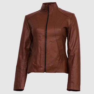 Chaqueta de piel auténtica personalizada al por mayor, chaqueta de piel de gamuza con diseño de logotipo personalizado, chaqueta de piel bomber de color marrón para mujer - Product Image 5