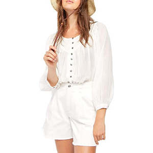 Free People Women's Cool Meadow Vintage Peasant <b>Blouse</b> Breathable Poplin Silk <b>Satin</b> Tops in White Sizes XL 3XL - Product Image 1