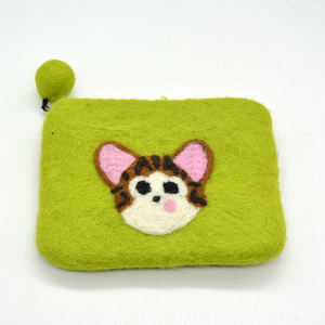 Elegant Wool Felt <b>Purse</b> Handmade Cat Face Design Embroidered High Quality Zipper Closure for Daily Carrying Small Essentials - Product Image 2