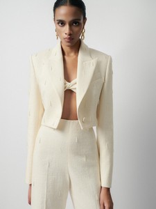 Veste de style élégant pour femmes, simple boutonnage, un bouton, veste courte en laine Anie Emb, printemps 2025, vêtements blancs pour femmes - Product Image 5