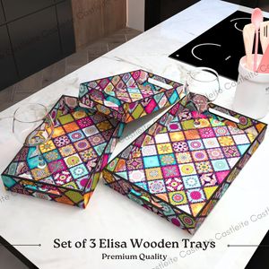 HF CRAFTS-Juego de tres bandejas rectangulares de servicio de MDF con impresión personalizada, superventas, bandejas de desayuno y cena OEM ODM - Product Image 3