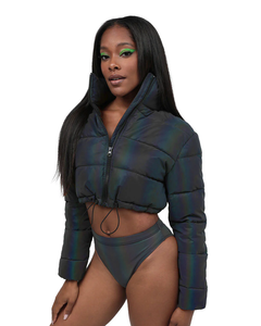 Femmes de haute qualité matelassé Crop doudoune à manches longues bouton décoration hiver décontracté Street-Wear automne-XL taille en gros - Product Image 5