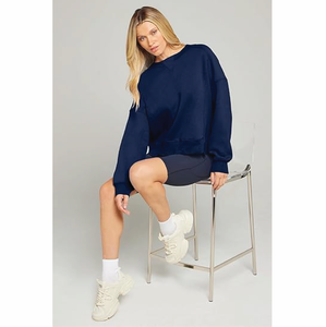 Sudadera de algodón de gran tamaño para mujer, jersey de manga larga con cuello redondo, precio barato al por mayor personalizado para uso diario de invierno OEM - Product Image 4