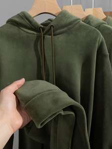 Sweat-shirt à capuche zippé en polaire australienne 600g, épais, double face, rembourré, avec motif imprimé pour l'hiver, couleur unie - Product Image 4