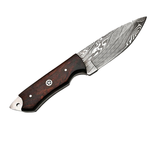 Couteau de chasse à lame fixe de haute qualité, manche en acier inoxydable, lame en damas, étui en cuir, vente en gros directe du fabricant - Product Image 1