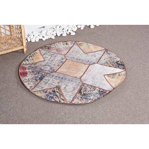 พรมตุรกีโบราณที่ทันสมัย (3.4 x 3.3ft) สีเบจสีฟ้าสานแบนขนสัตว์มีรูปแบบการเย็บปะติดปะต่อกันสำหรับห้องนั่งเล่นตกแต่งห้องโถง - Product Image 2