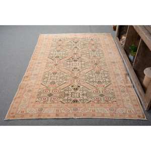 พรมตุรกีโบราณพื้นที่ขนาดใหญ่4.9 x 7.1ft คลาสสิกสีเบจสีแดงนามธรรมลวดลายวัสดุขนสัตว์น้ำยาง10มม. สำหรับห้องโถง - Product Image 2