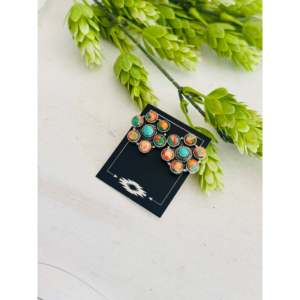 Boucles d'oreilles pendantes artisanales Southwest, en turquoise Mohave et argent sterling, style cluster - Product Image 3