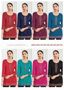 Kurti court multi-imprimé en tissu Bombay de rayonne lourde pour le style formel de coton de filles de bureau et d'université - Product Image 6