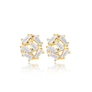 CZ piedra Baguette Stud pendientes hechos a mano turco al por mayor 925 joyería de plata esterlina joyería fina - Product Image 1