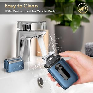 Afeitadora Eléctrica Inalámbrica Recargable USB-C, Resistente al Agua, para Hombre, Azul, con Doble Cuchilla, IPX7 - Product Image 5