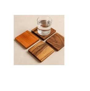 Ensemble de 4 sous-verres de nouvelle conception en finition noyer pour le café, le thé, la table, sous-verres décoratifs modernes de forme carrée - Product Image 1