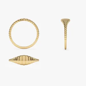 Bague Pinky 14k or massif minimaliste vague signet Dainty 2023 nouveauté bijoux minimalistes tendance 18k or massif bijoux fins - Product Image 3