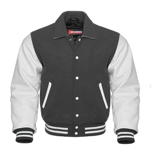 Lettermen equipo desgaste a prueba de viento chaquetas de béisbol personalizadas/chaqueta Varsity Real de manga de lana gris para hombre - Product Image 3