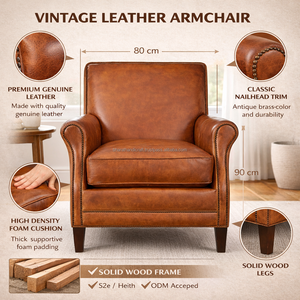 Fauteuil en cuir de style vintage avec dossier capitonné et accoudoirs confortables pour une ambiance cosy dans une bibliothèque ou un salon. - Product Image 3