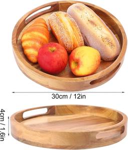 Bandeja Redonda de Madera de Acacia con Asas, Elegante Bandeja de Madera de Acacia para Decoración, Bandeja Decorativa para Servir, Bandejas de Almacenamiento - Product Image 4