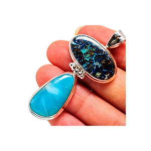 Joli pendentif fait main en argent sterling massif 925 Shatuckite et incrustation de pierres précieuses Larimar avec bijoux Starling de réglage de lunette - Product Image 1