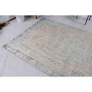 พรมตุรกีขนาดใหญ่ 5.4x9.4 ฟุต สีเทา-น้ำเงิน ลายปะติดแบบวินเทจ ทำจากขนสัตว์ - Product Image 2