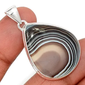 Promise Gemstone Jewelry Women Couple Engagement Silver Botswana Agate Wedding Locket Set Love Statement Fashion Jewellery