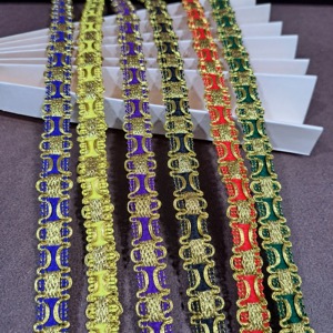 Garnitures en dentelle multicolore au crochet Vintage bordure multicolore or métallique pour chaussures bordures en dentelle fantaisie toucher métallique Multishade - Product Image 2