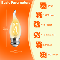Ampoule LED en verre à pointe de flamme de bougie C35F 4W à haut lumen E27 E14, prix d'usine, 470LM, adaptée aux lustres en cristal, CE