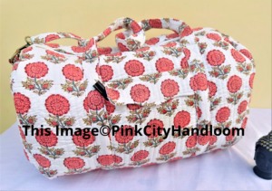 Sac de sport en coton pur fait à la main bloc indien imprimé floral Weekender Sport voyage Yoga Shopping-sac à bandoulière pour femme - Product Image 2