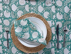 Verde turquesa, verde musgo viejo y blanco indio Floral bloque de mano impreso tela de algodón mantel cubierta de mesa granja boda - Product Image 5