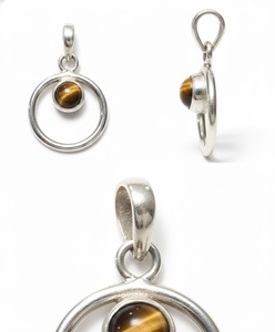 Bisel de Plata de Ley 925, banda martillada, colgante facetado, colgante de ojo de tigre, piedra natal chapada en plata, joyería fina para boda IGI - Product Image 2