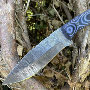 Couteau à dépecer de chasse en acier damas fait à la main Full Tang DIY OEM Support fourreau en cuir à lame fixe pour le camping en plein air - Product Image 1