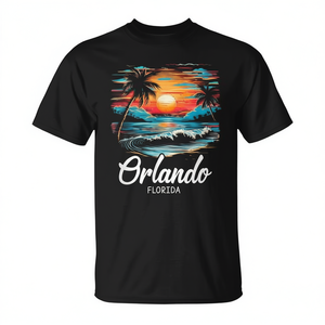 T-Shirt Orlando Retro Sunset Florida per Vacanze in Famiglia, Stile Vintage, Abbigliamento Promozionale - Product Image 2