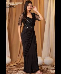 DESGASTE FIESTA SECUENCIA TRABAJO SAREE CON BLUSA DESCOSTADA VINO - Product Image 4