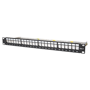 Pannello patch vuoto 24 porte per moduli Keystone montaggio su rack da 19 pollici nero - Product Image 1
