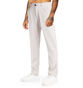 กางเกงลำลองผ้าฝ้าย100% ทันสมัยสำหรับผู้ชายน้ำหนักเบาสไตล์สตรีทแวร์ผ้าเรียบด้านหน้าเอวปานกลางตรงมีบริการ OEM - Product Image 5